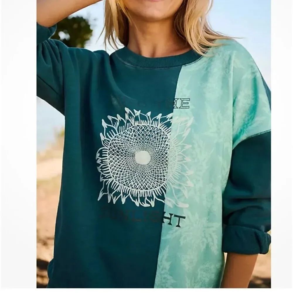 Anthropologie Sun Keep Daydream Sweatshirt Graphic Pullover Turquoise SZ S
